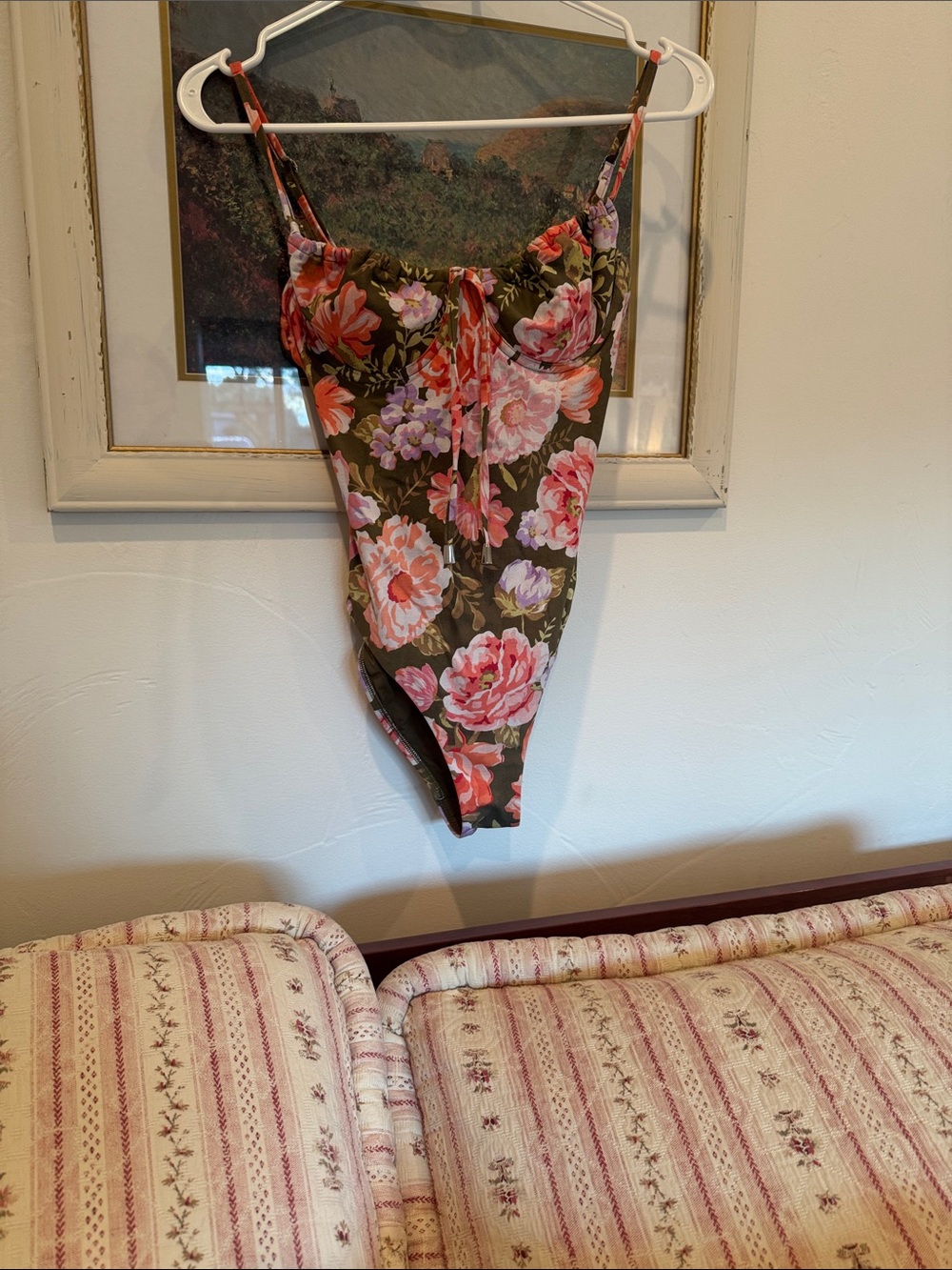 Seafolly Olive Floral One-Piece Swimsuit with Pink Blooms